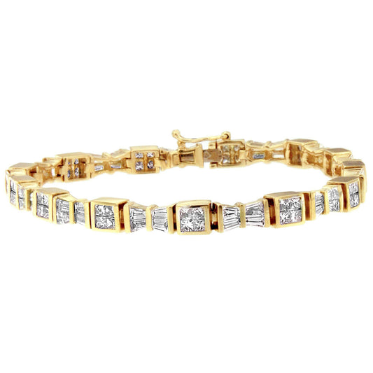 14K Yellow Gold Princess and Baguette Cut Diamond Bow Bracelet (5 3/4