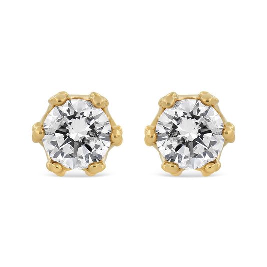 14K Yellow Gold 2.0 Cttw Round Diamond Crown Stud Earrings (I-J Color,