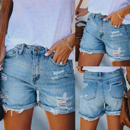 Women Frayed Denim Jeans Shorts