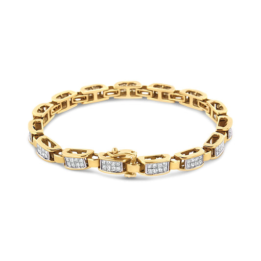 14K Yellow Gold 2 1/2 Cttw Princess-Cut Diamond Link Tennis Bracelet