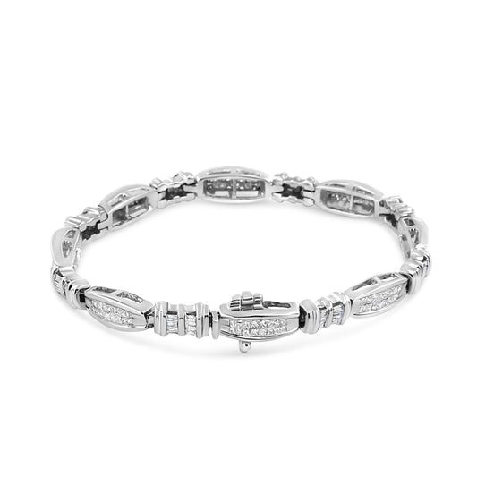 14K White Gold 2.0 Cttw Channel-Set Alternating Baguette and