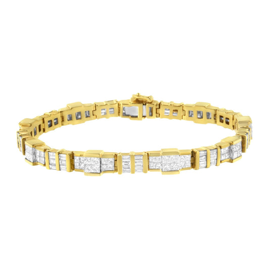 14K Yellow Gold Baguette and Princess-Cut Diamond Bracelet (8.30 cttw,