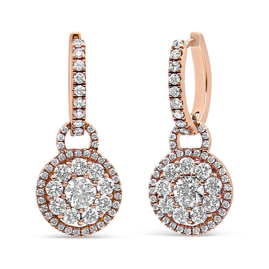 18K Rose Gold 1 1/2 Cttw Round Shaped Diamond Composite Drop and