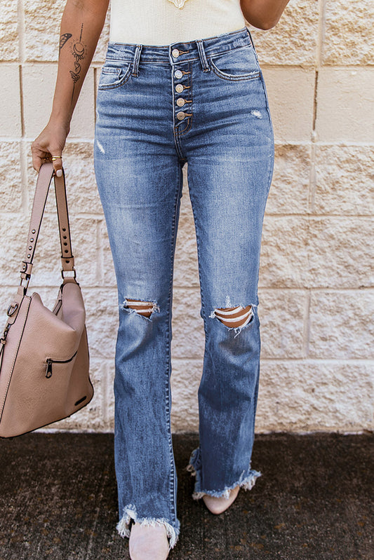 High Waist  Ripped Flare Jeans