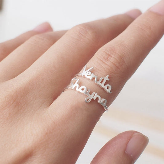 Personalized Adjustable Double Name Couple Rings
