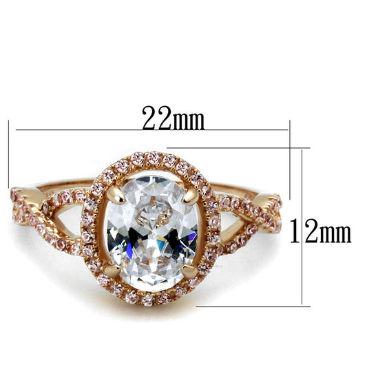 TS489 - Rose Gold 925 Sterling Silver Ring with AAA Grade CZ  in Clear